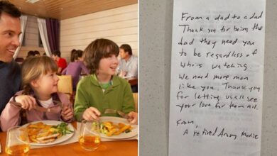 Dad gets sweet note from vet while eating breakfast with family